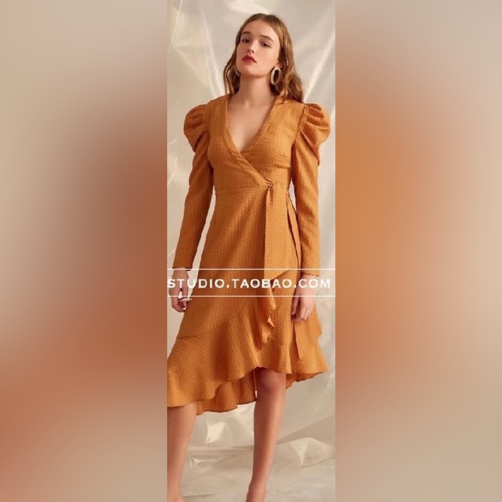 For Love People waffle texture burnt orange wrap midi dress Size Medium